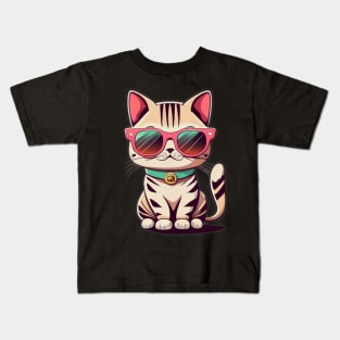 Funny Cat with sunglasses cartoon Kids T-Shirt